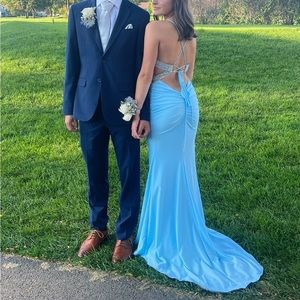 La Femme Embellished-Bodice Long Prom Dress